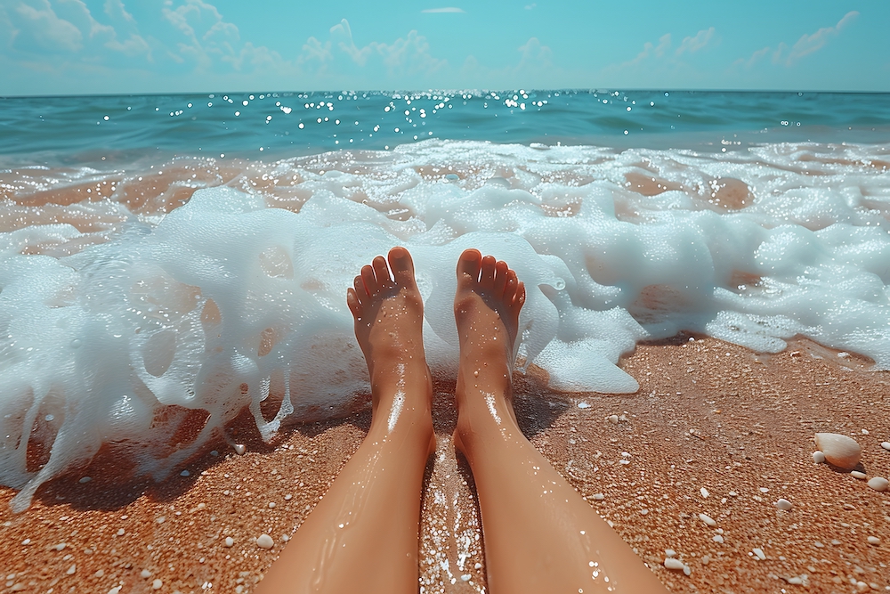 Relaxing Beach Vacation Scene with Waves and Sandy Shoreline for Summer Getaway Concept